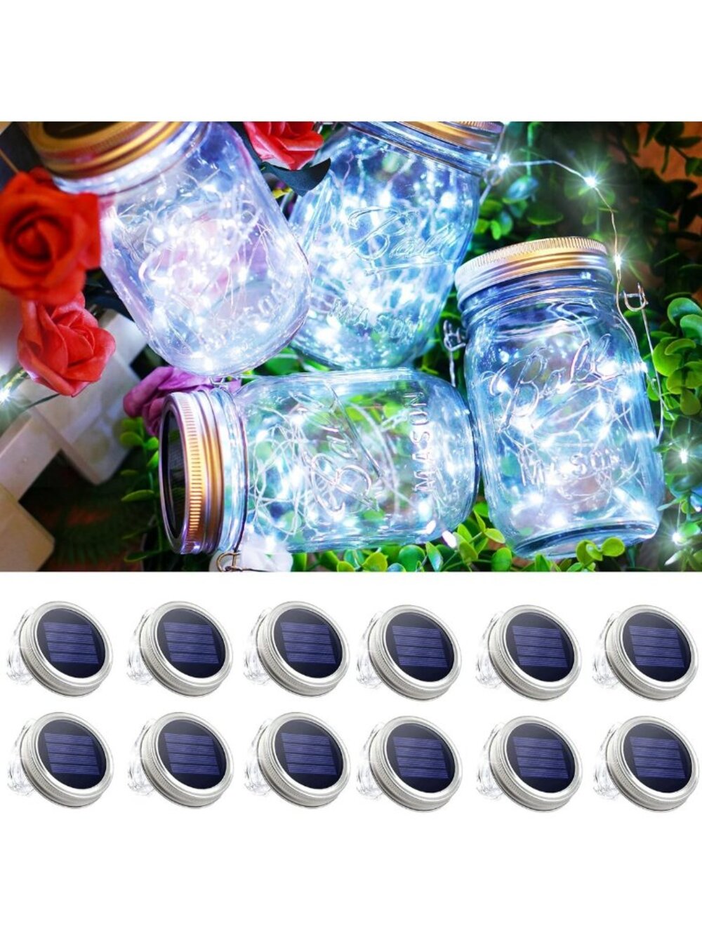 30 LED Solar Fairy Lights for Mason Jars - String Lanterns for Patio, Garden